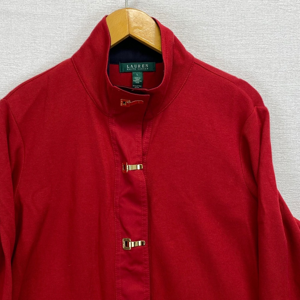 Lauren Ralph Lauren Red 100% Cotton Knit‎ Gold Hardware Jacket Coat